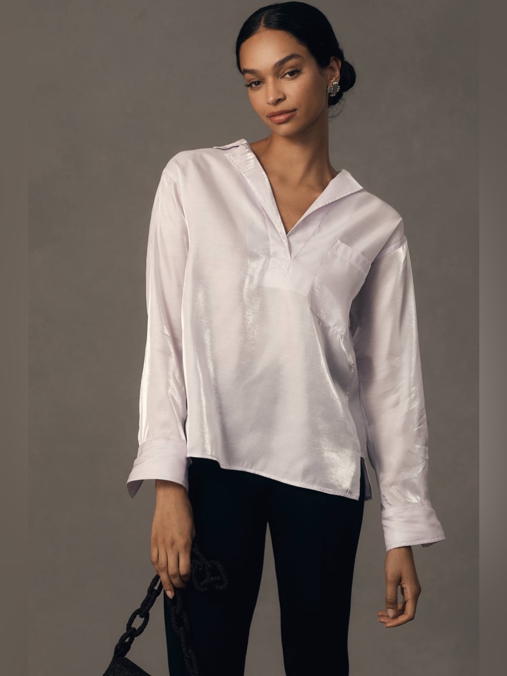 Pilcro Long-Sleeve Shine lilac Henley pullover Blouse sz large NWT